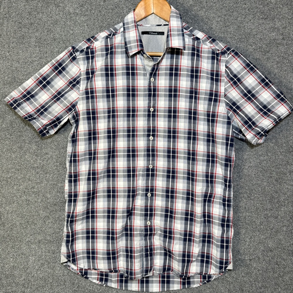 7 Diamonds Shirt Mens Medium Button Up Plaid Short Sleeve
